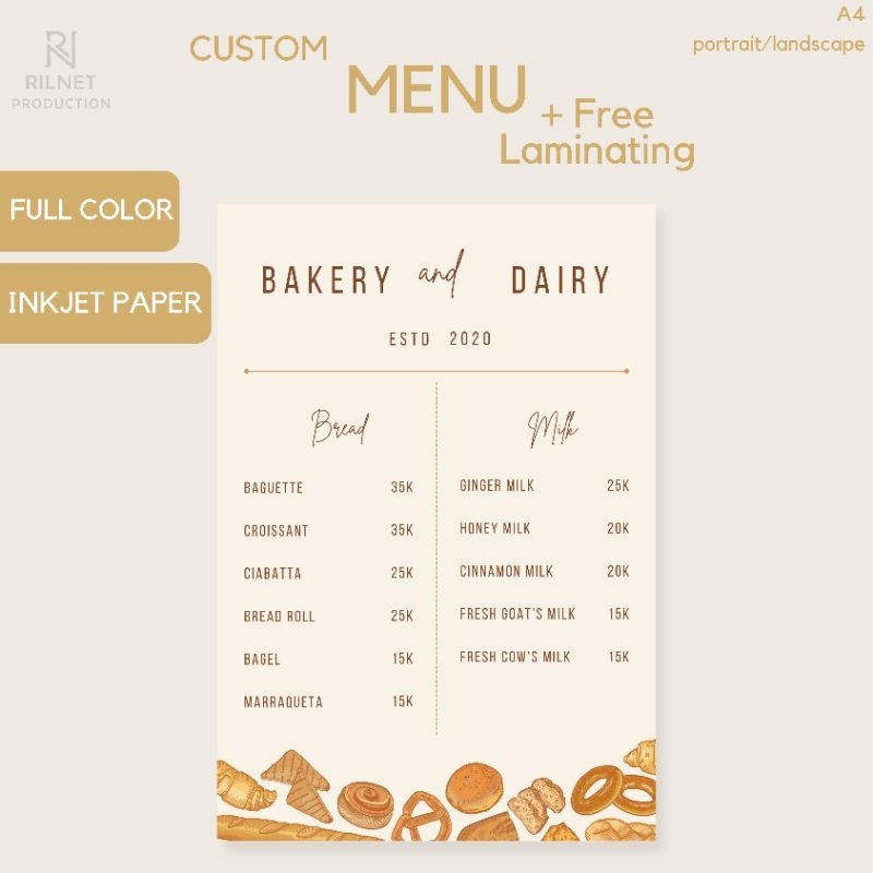 

Custom Cetak Print Menu + Free Laminating [per 1 lembar A4]