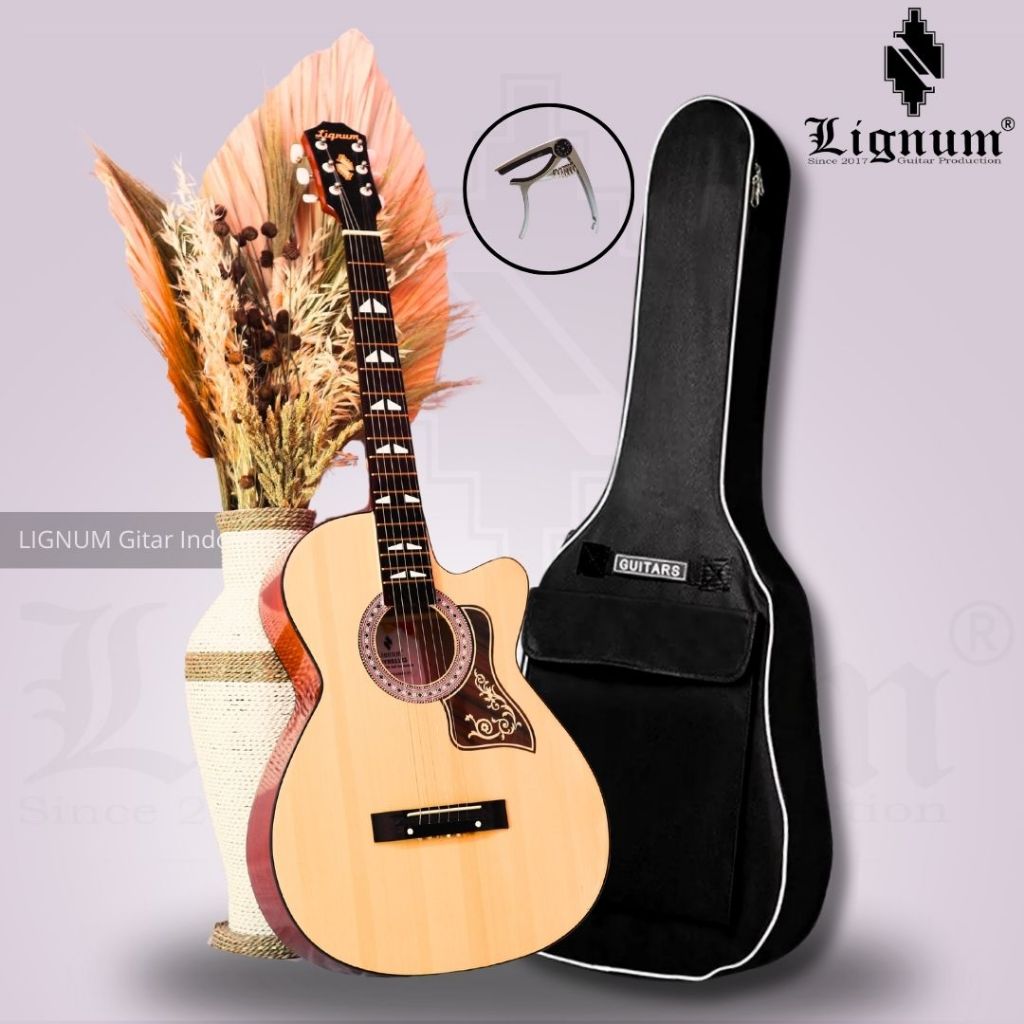 Gitar Akustik Kayu Solid dengan Inlay Elegan
