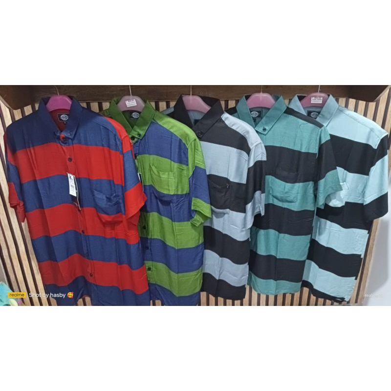 kemeja salur lengan pendek pria keren kekinian/kemeja salur pria lengan pendek santai/kemeja salur p