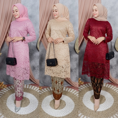 ATASAN KEBAYA BRUKAT TUNIK MODERN JUMBO LD 130 / KEBAYA BROKAT / BAJU KEBAYA BROKAT KURUNG WANITA DE