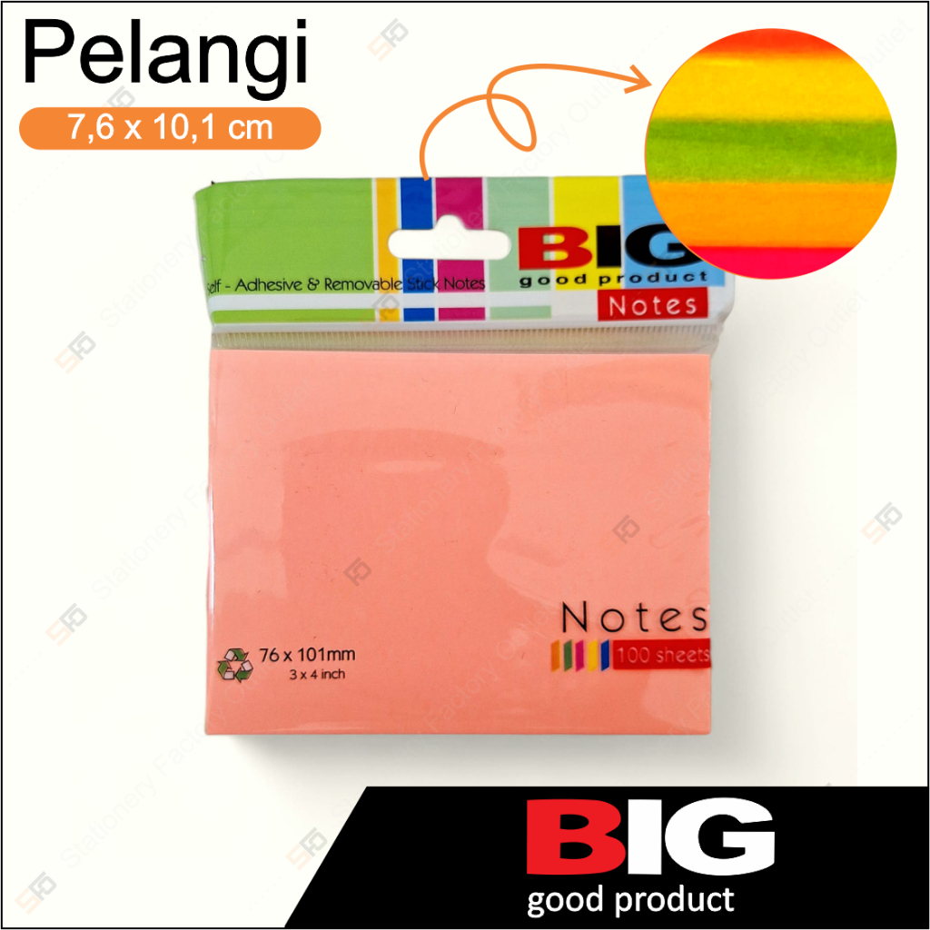 

Sticky Notes Big 76mm x 101mm Rainbow - Kertas Warna Warni