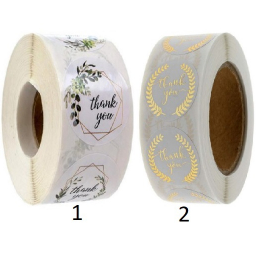 

TQ012 Per Pcs Sticker Label Logo Tempel Thank You White Green Floral Letter Black Bulat D2.5 Cm Seal