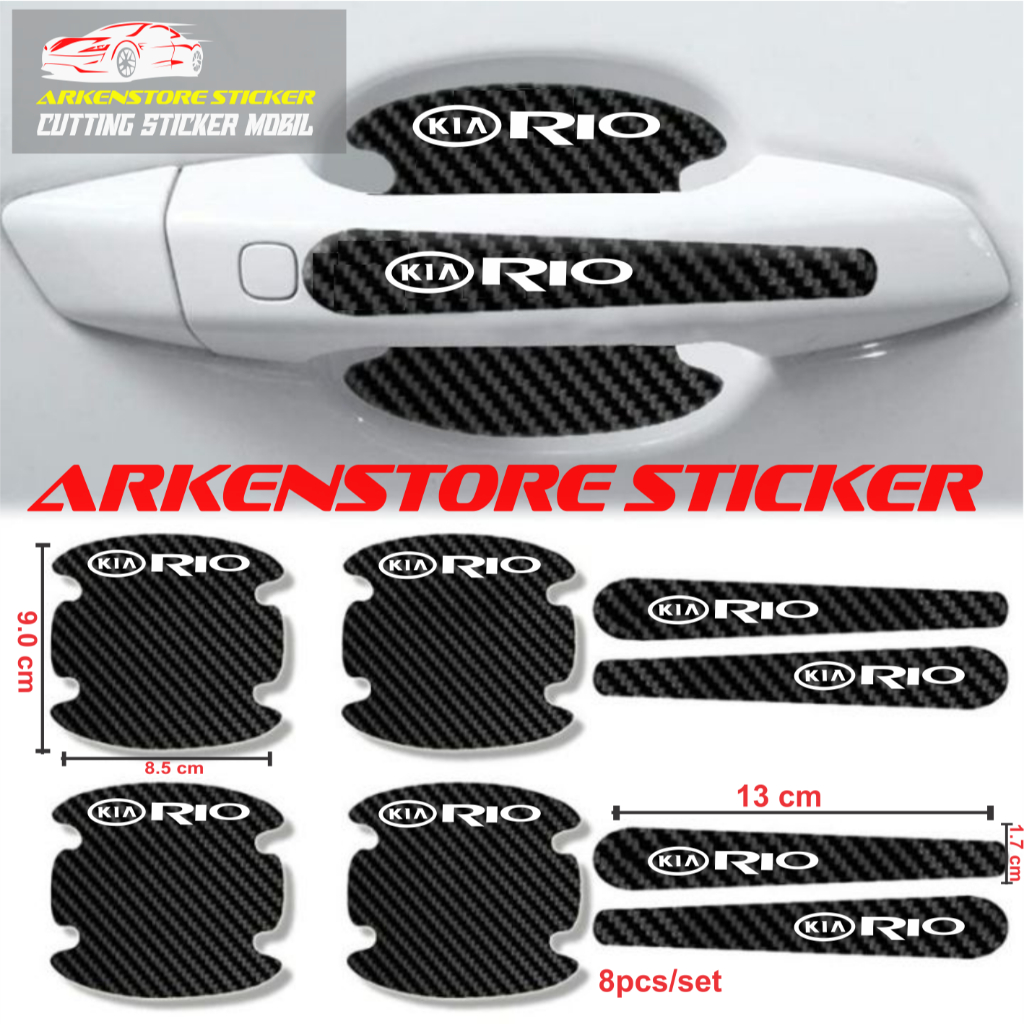 8pcs stiker carbon pelindung gagang pintu mobil kia rio sticker anti gores untuk mobil rio
