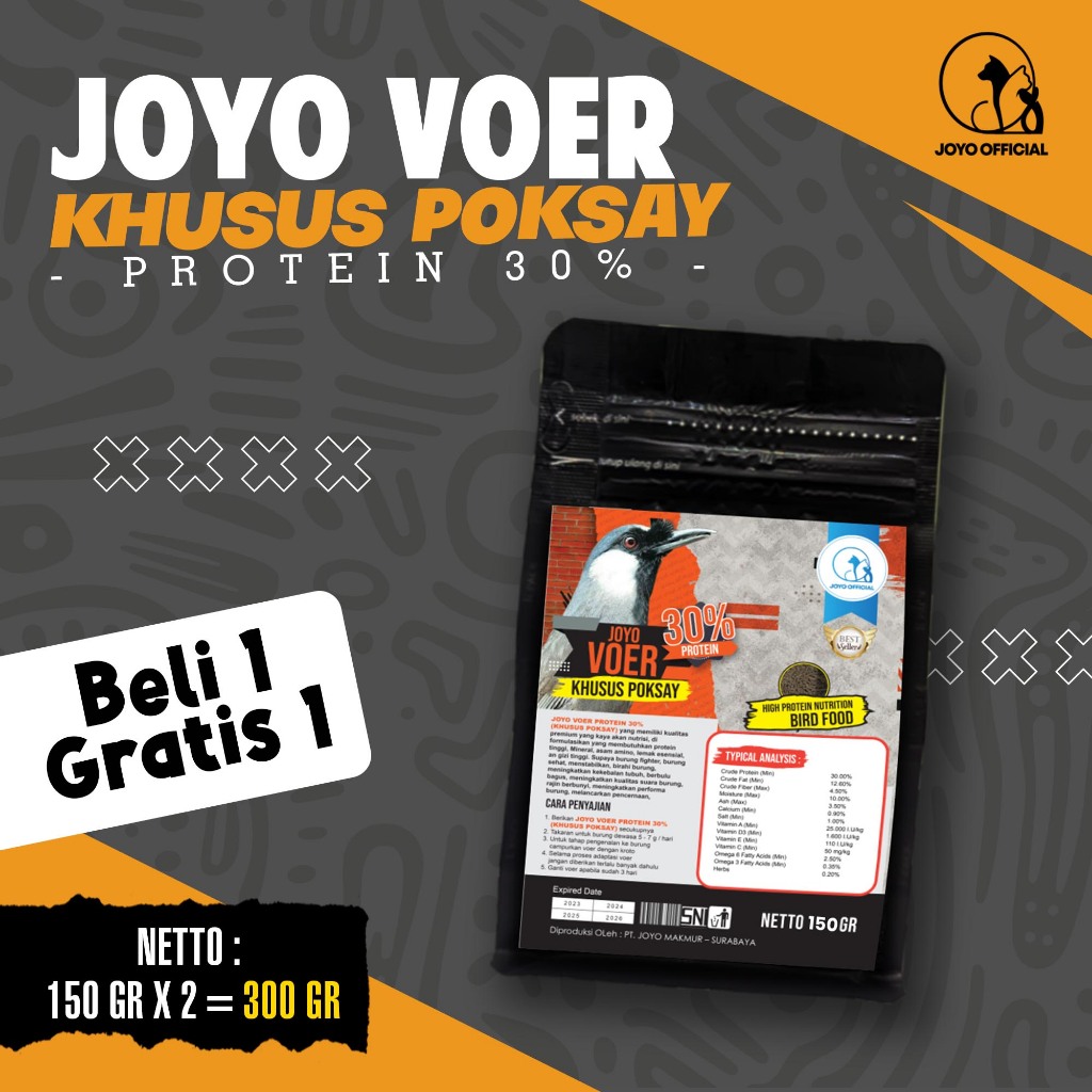 BELI 1 GRATIS 1 VOER BURUNG POKSAY | VOER HARIAN | VOER NUTRISI KOMPLIT | JOYO VOER HARIAN KHUSUS PO