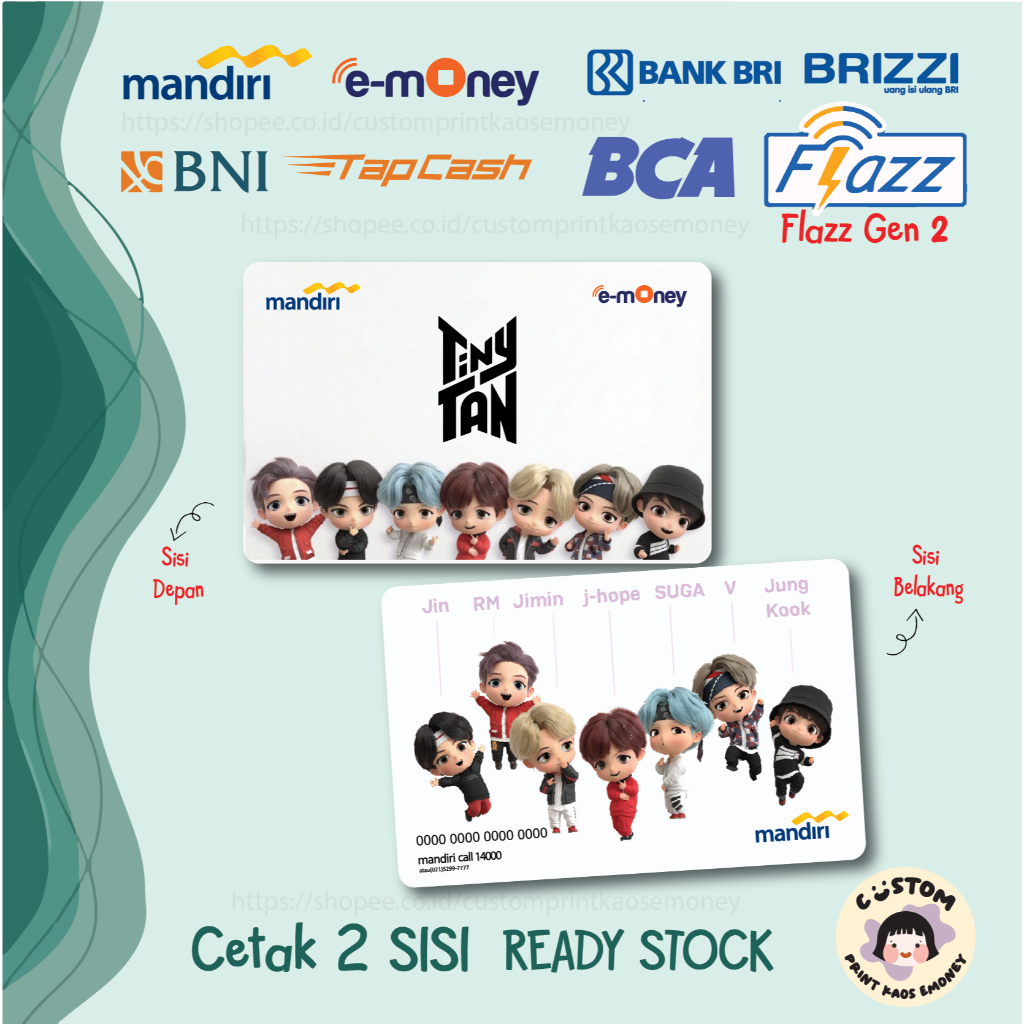 KARTU E MONEY E TOLL DESIGN KPOP TINY TAN BTS BANGTAN CUTE KEREN MANDIRI EMONEY BNI TAPCASH BRI BRIZ