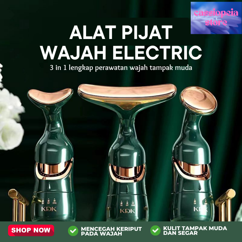 Alat Pijat 3 in 1 Pengencang Pencegah Kulit Keriput Pemijat Kulit Muka Wajah dan Leher Elektrik Port