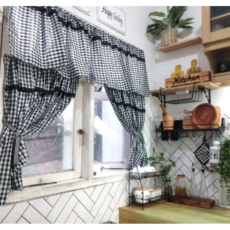 tirai gordeng kolong dapur/meja kompor renda hitam