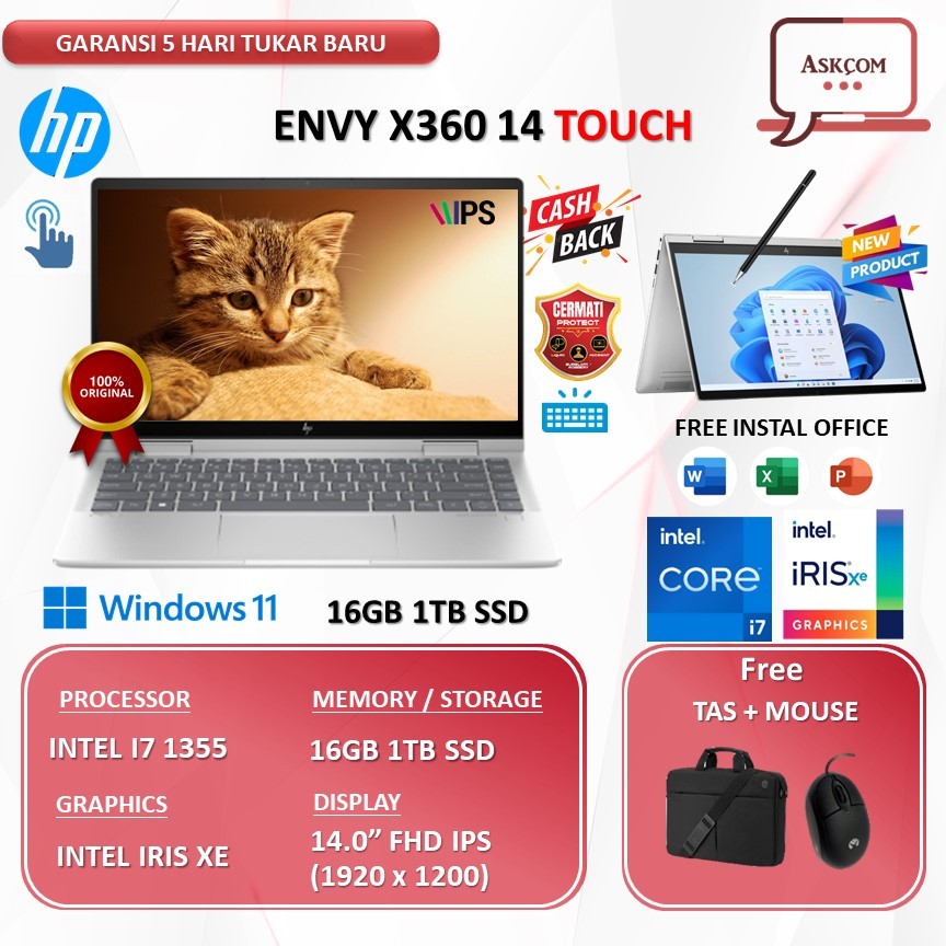 Laptop HP Envy X360 14 2IN1 Touch i7 1355 16GB 1TB SSD W11 14.0FHD IPS
