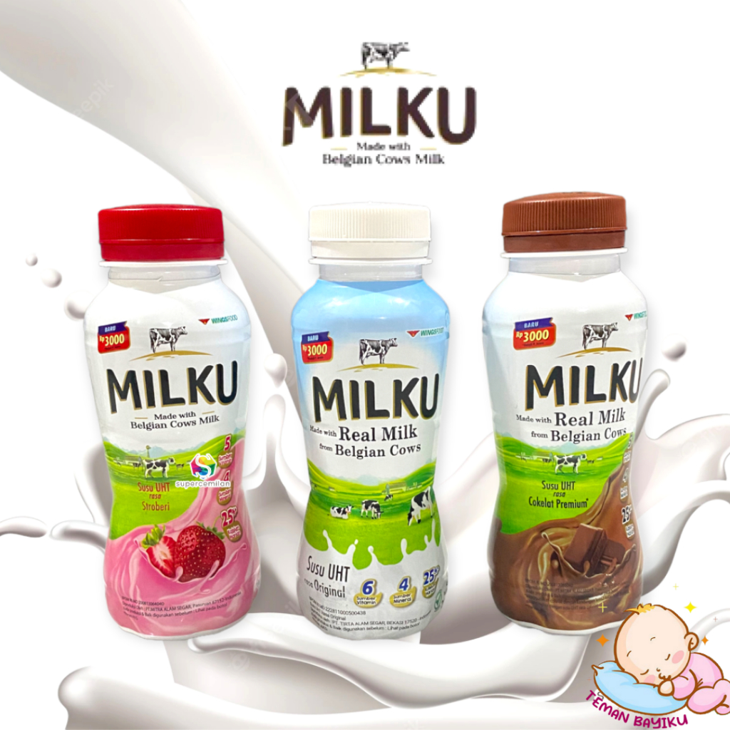 

Milku Susu Sapi UHT 200ml Made With Real Milk Belgian Cows Rasa Coklat Strawberry Ori Instan Kemasan Botol