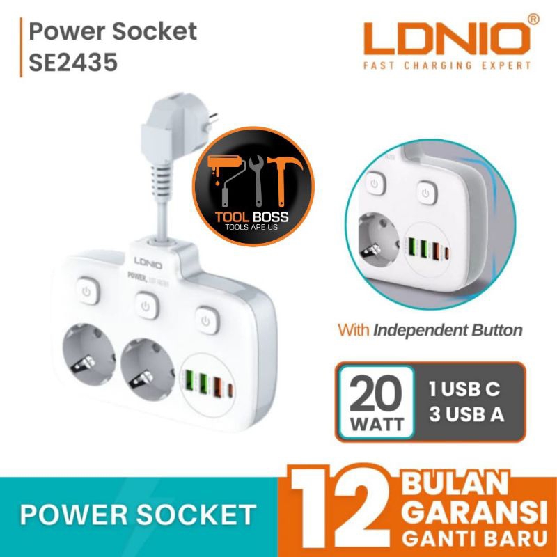 LDNIO SE2435 POWER SOCKET STRIP EXTENSION - STOP KONTAK 2 SOCKET 3 USB 1 PD