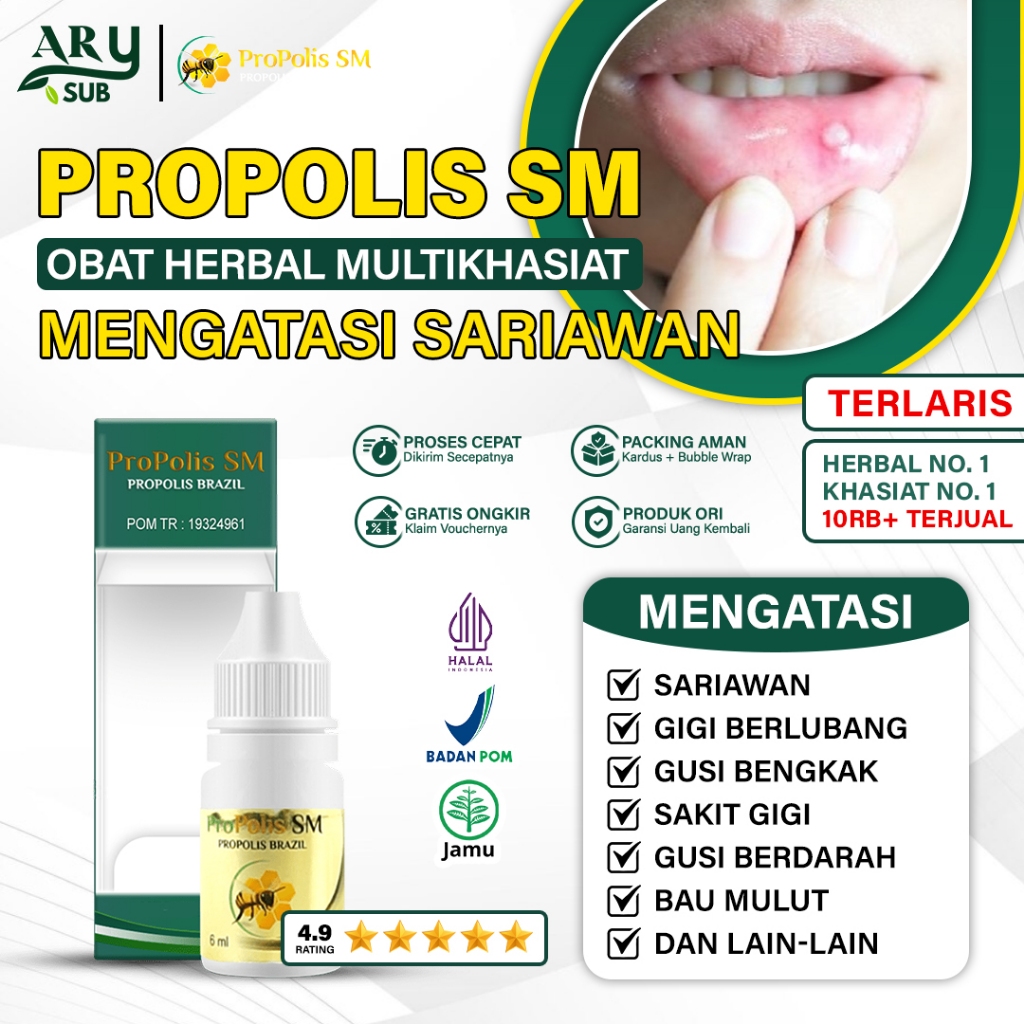 Obat Sariawan - Bau Mulut - Bibir Pecah Pecah - Sariawan Akut - Menahun Propolis SM Brazil 100% Asli