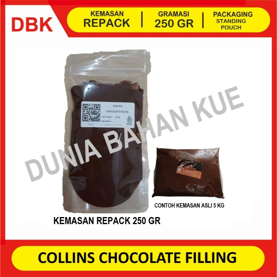 

COLLINS CHOCOLATE FILLING REPACK 250 GR / COKELAT PASTA COKLAT ISIAN ROTI