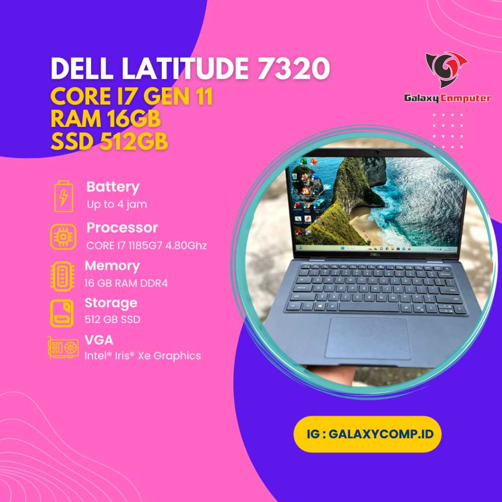 DELL LATITUDE 7320 CORE I7 1185G7 Gen 11 RAM 16GB SSD 512GB FHD 1080P Bazelles