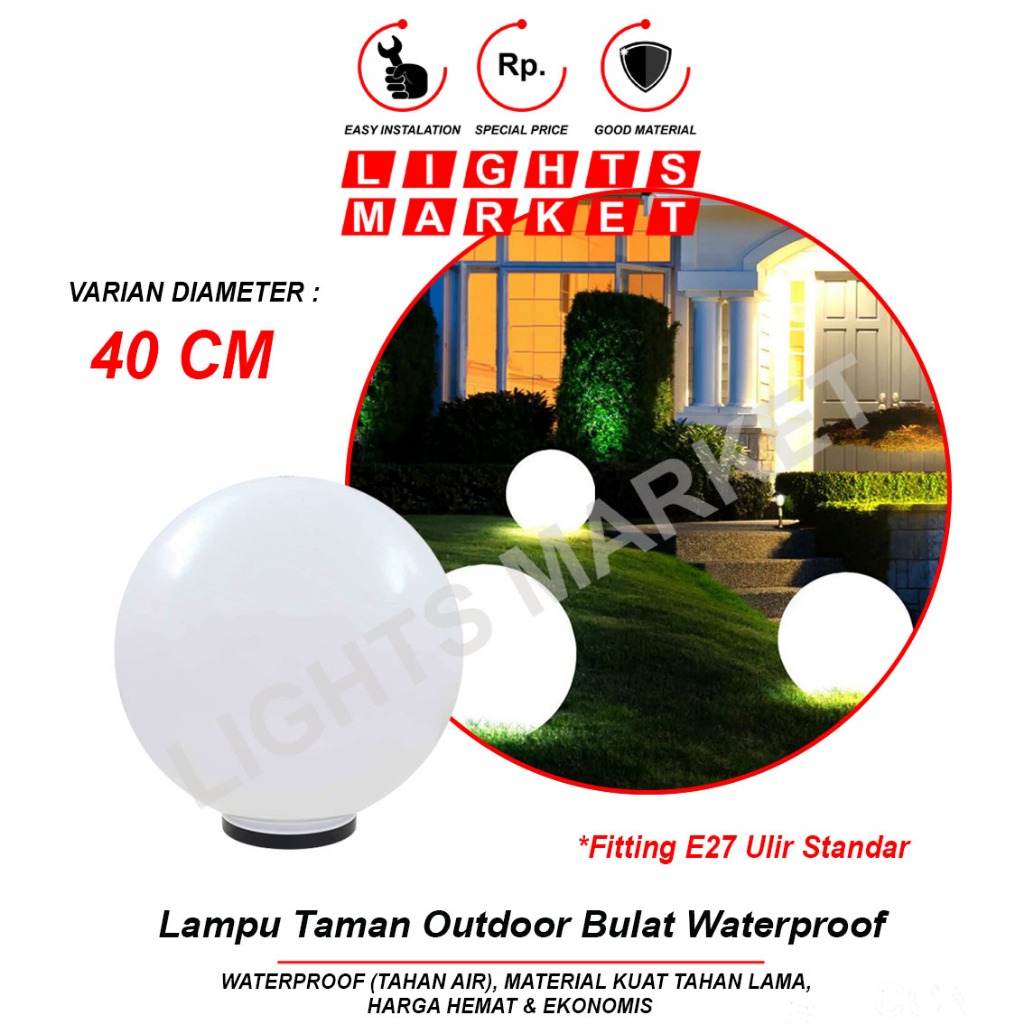 Lampu Taman Bulat Outdoor Waterproof Dekorasi Rumah Cafe 40 CM 40CM