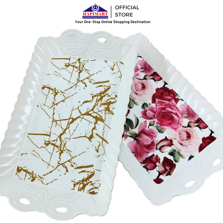 Tray Baki Plastik Nampan Persegi Panjang Gelombang Motif Bunga Marble Nampan Baki Estetik Nampan Mak