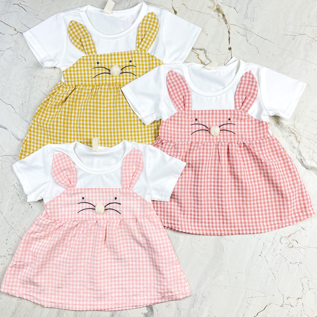 Gaun Dress Anak Perempuan 1-4 Tahun Korea Style Pita Premium Kelinci Rok Mekar Baju Baby