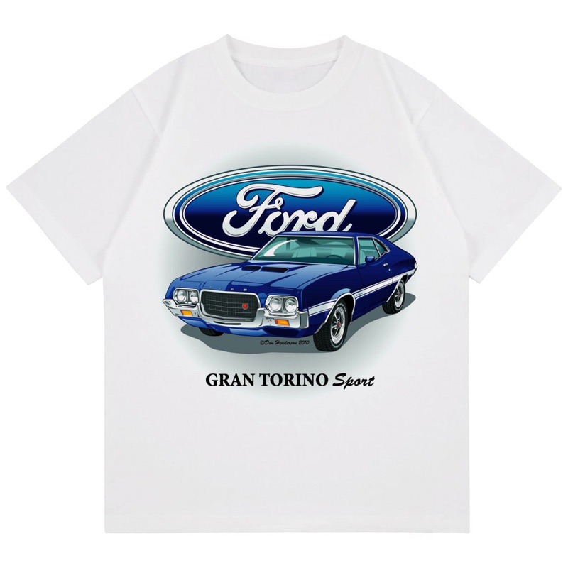 KAOS VINTAGE CAR FORD TORINO | T-SHIRT WHITE RACING CAR | KAOS BAJU MOBIL BALAP