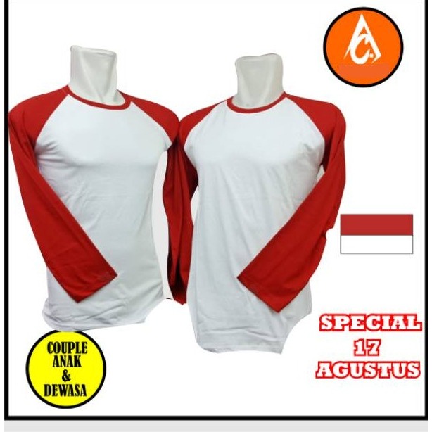 Kaos Reglan Merah Putih - Kaos Merah Putih Lengan Panjang - Kaos Reglan Merah Putih Kombinasi - Kaos