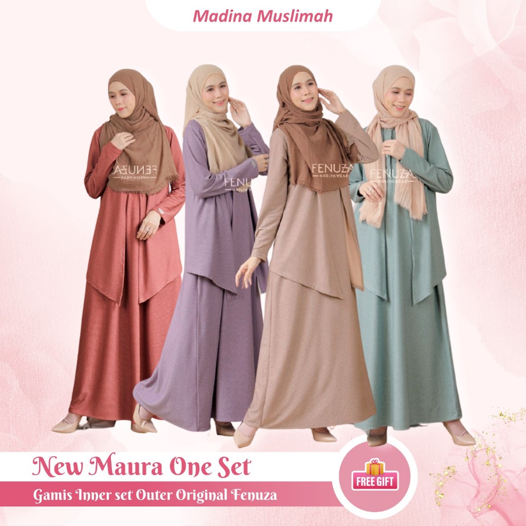 [Original] New Maura One Set by Fenuza Gamis Polos set Outer Cardigan Bahan Cotton Knitt Giorgio Bus