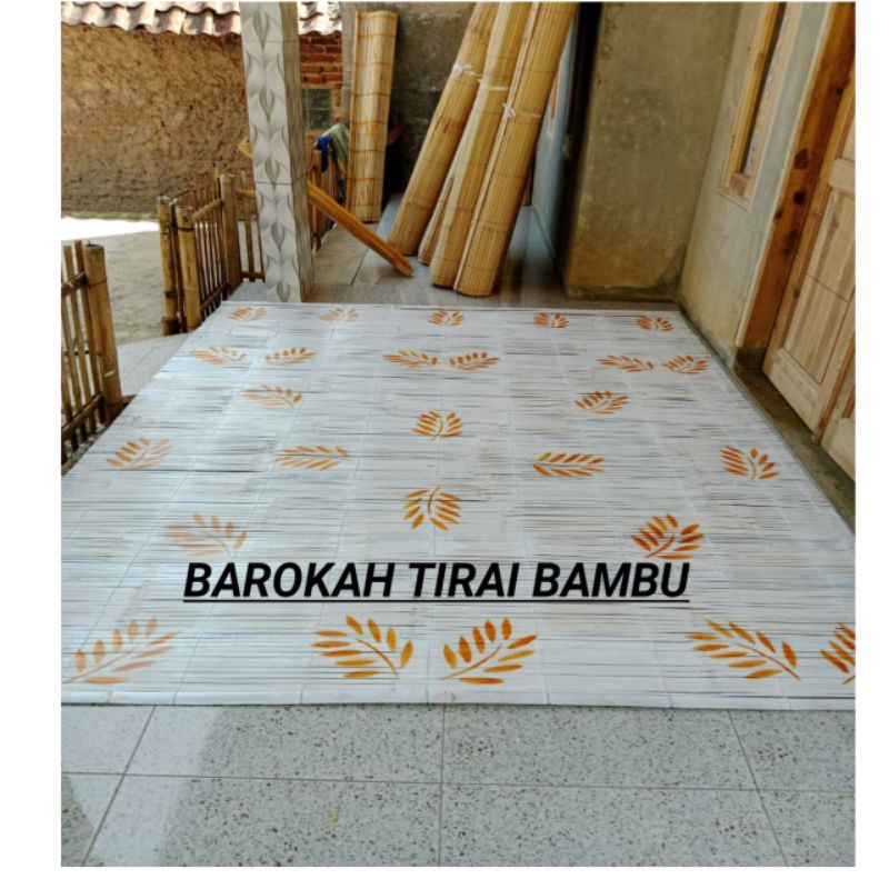 tirai bambu gulung kerey outdoor tirai bambu 2x2 tirai bambu motif bunga orange