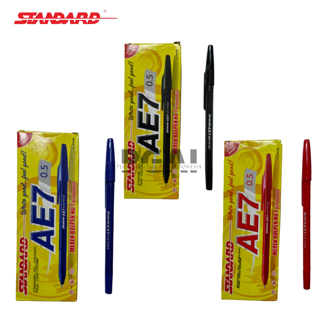 

BOLPOIN BULPOIN PULPEN BALLPOINT PEN STANDARD AE7 ALFA TIP 0.5 MM 1 PACK ISI 12 PCS STATIONERY