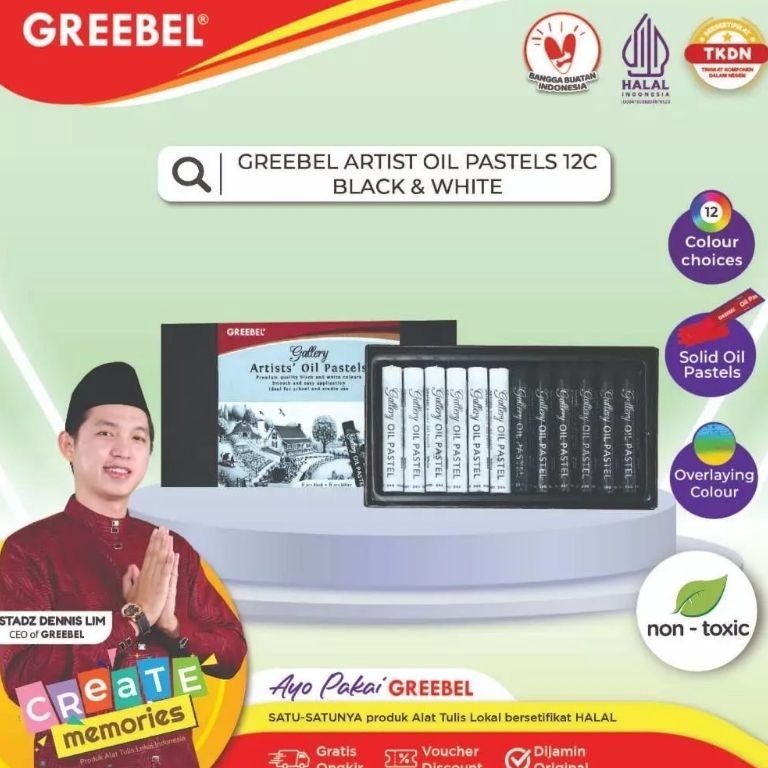 

KODE R33G Greebel Artist Oil Pastel Crayon 12 pcs Black White Crayon Greebel 12 warna
