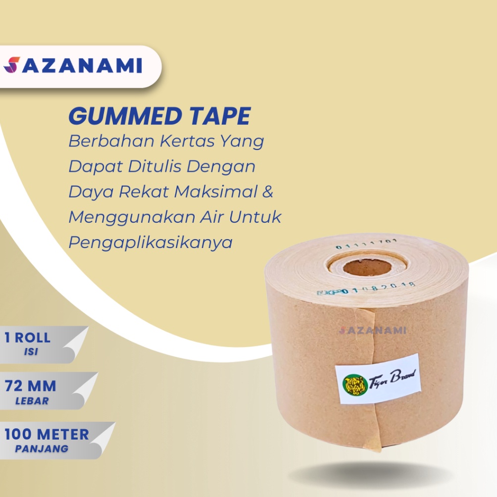 

KODE O78A LAKBAN AIR 3 Inch x 1M GUMMED TAPE TIGER CRAFT PAPER KRAFT TAPE