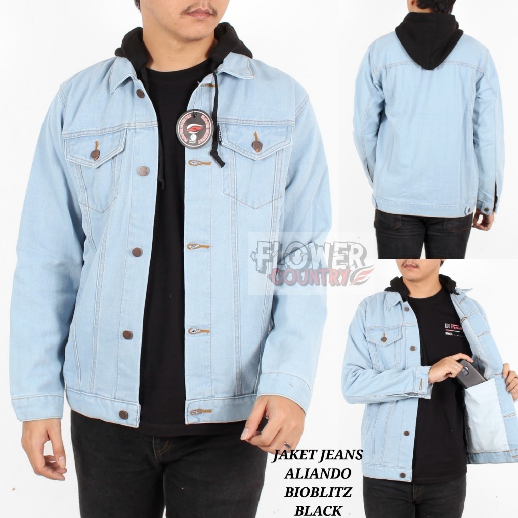 Jaket jeans denim hoodie aliando kombinasi - jaket denim pria -jaket destro -jaket jeans unisex