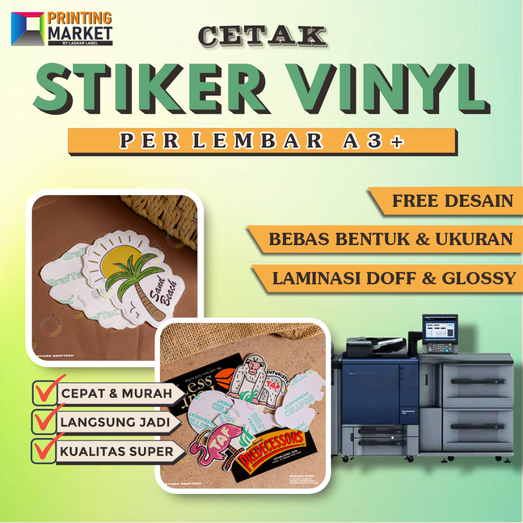 PAKET CUSTOM CETAK STIKER VINYL STIKER VINIL A3+ STIKER GRAPTAC TAHAN AIR A3 STIKER NAMA