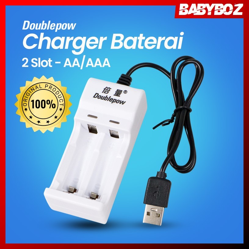 BABYBOZ - ORIGINAL Doublepow Charger Baterai 2 Slot for AA AAA Ni-MH Ni-CD with LED - DP-U21 - White