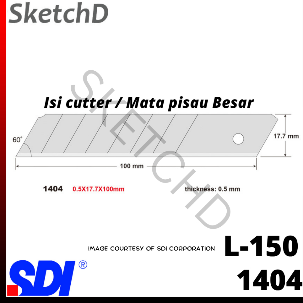 

Isi refil Cutter mata pisau besar L500 SDI Knife Blade L150 / 1404 5pcs L 500