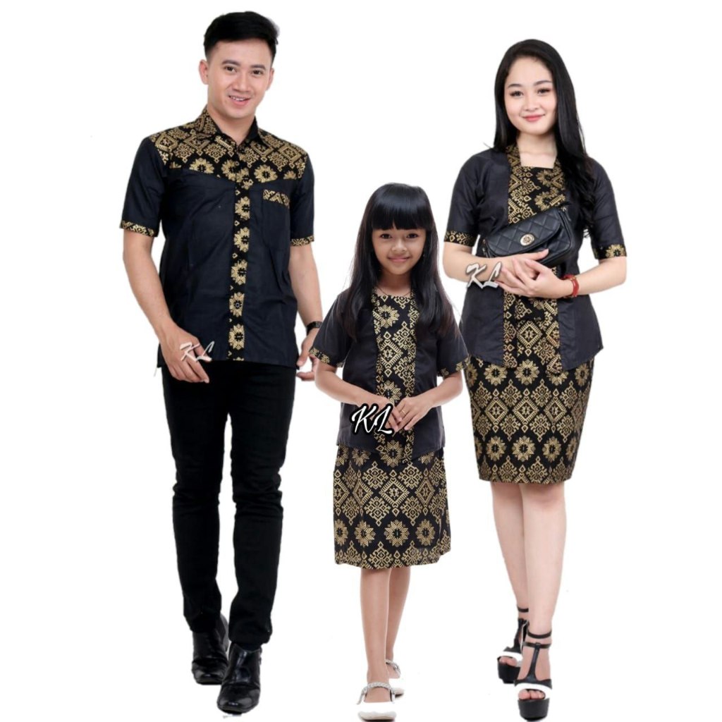 Fairyrozi Batik Modern Sarimbit Keluarga Andira HItam Kombinasi Kebaya Wanita & Kemeja Pria Bahan Pr