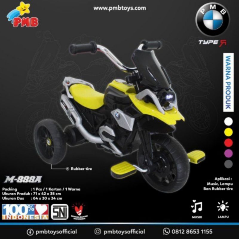 M888A/Mainan Anak Sepeda Roda 3 Motor Gowes PMB/Motor Gowes Anak Tanpa Aki/Moto Sepeda Gowes