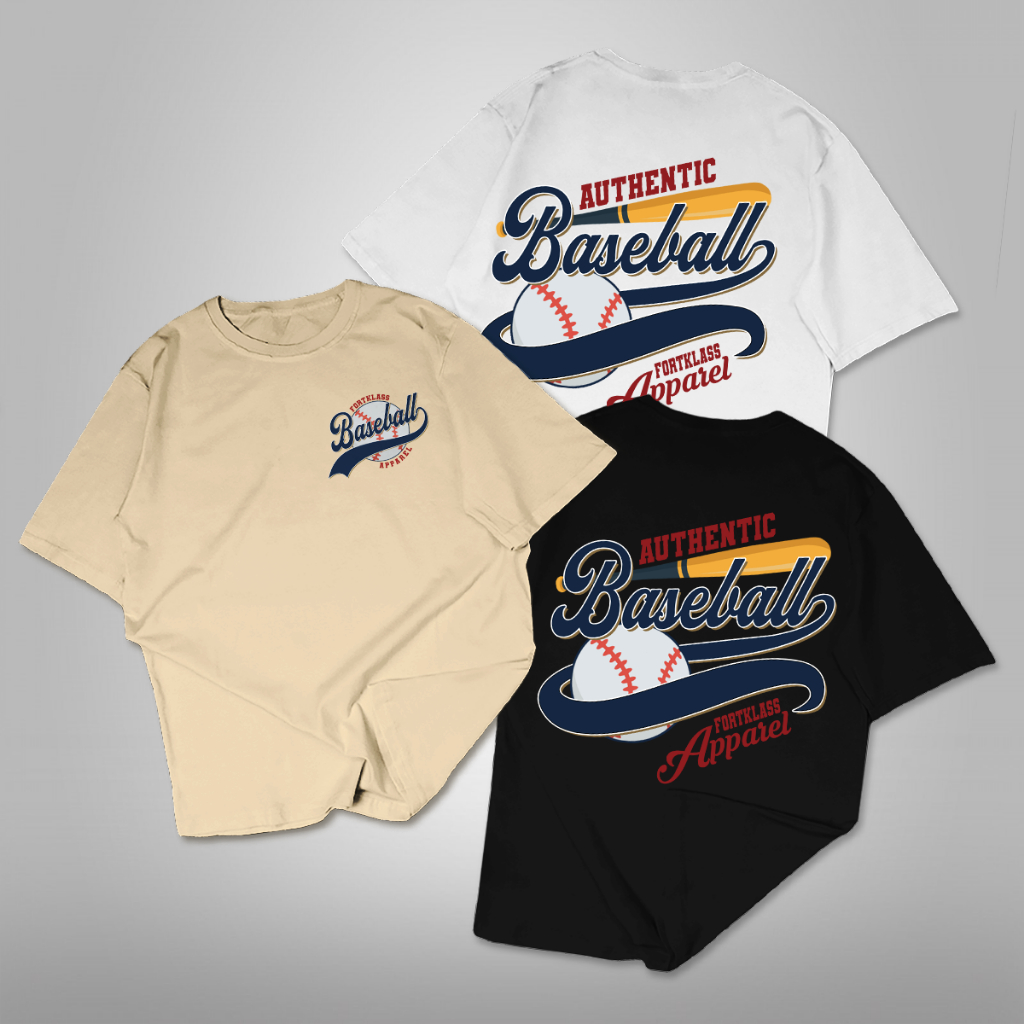 FortKlass Kaos BASEBALL Regular Fit Kaos Sablon 24S 30S Kaos Pria Lengan Pendek Atasan Tshirt Distro