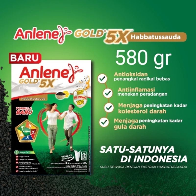 

[PROMO] Anlene Gold 5X Habbatussauda Susu Bubuk Dewasa Madu 580g