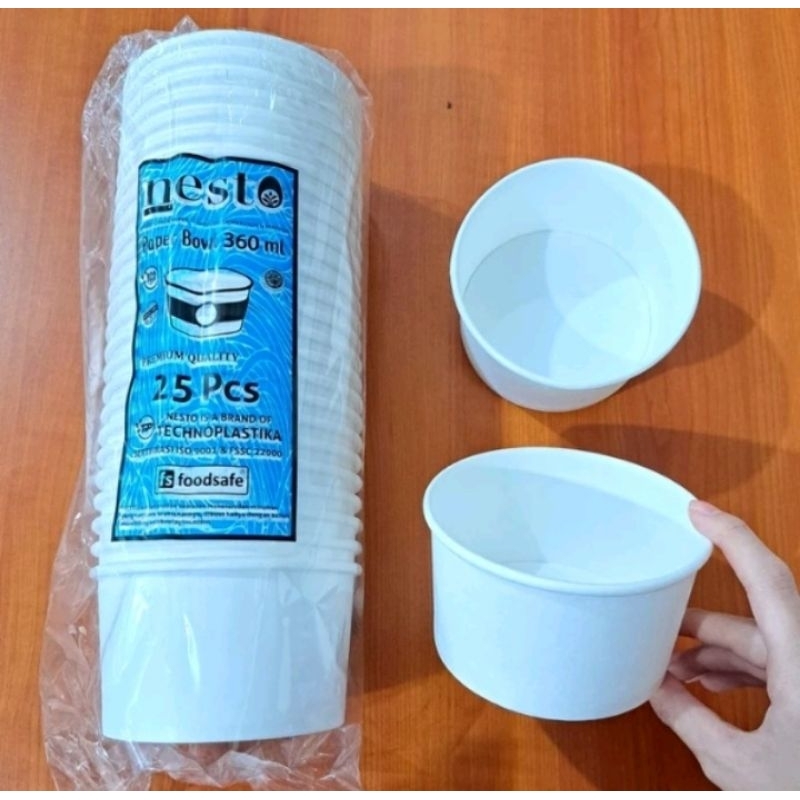 PAPER BOWL PUTIH 360ml | PAPER BOWL NESTO (BOWL SAJA/TUTUP DIJUAL TERPISAH)
