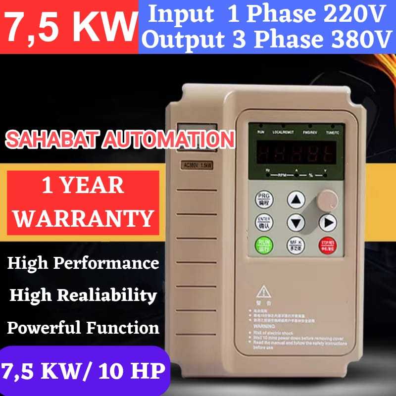 Inverter 1 Phase 220V Ke 3 Phase 380V 7,5 KW 10 HP Inverter 220V Ke 380V 7,5KW 10HP Input 1 Phase 22