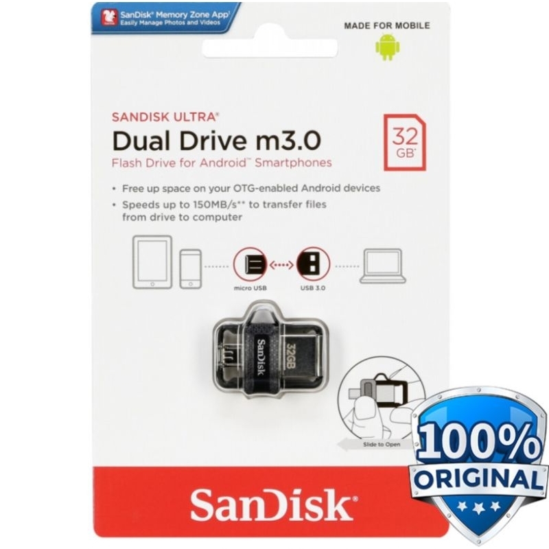 Flashdisk Dual Drive 32GB Original Sandisk | Flashdrive Sandisk Dual Drive Micro-USB