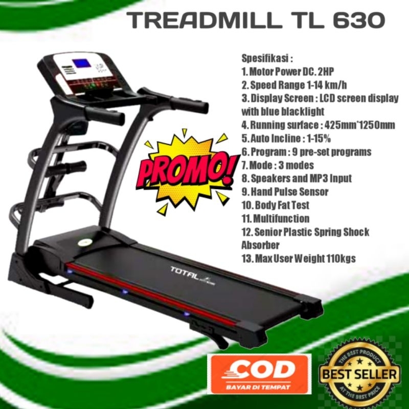 TREADMILL ELEKTRIK TL 630 AUTO INCLINE TREADMILL 3 FUNGSI TOTAL