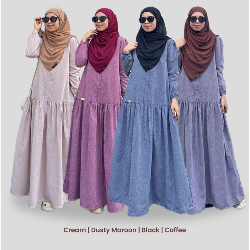 GAMIS CILA STRIPE (GAMIS SAJA) BY AURORA HIJAB // GAMIS KATUN SYARI // GAMIS GARIS KECIL // GAMIS KA