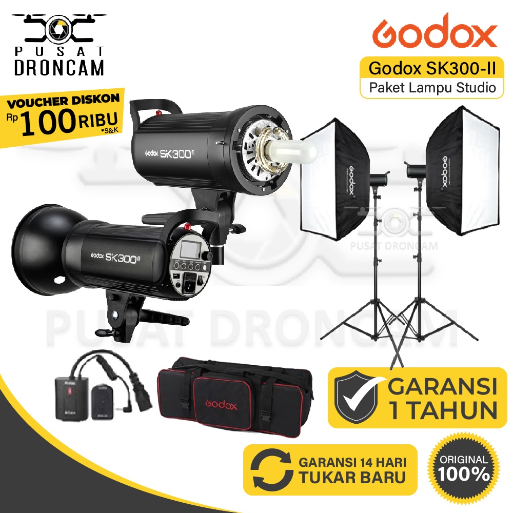 PAKET STUDIO GODOX SK-300II KIT LAMPU FLASH SK300II - SK300 II