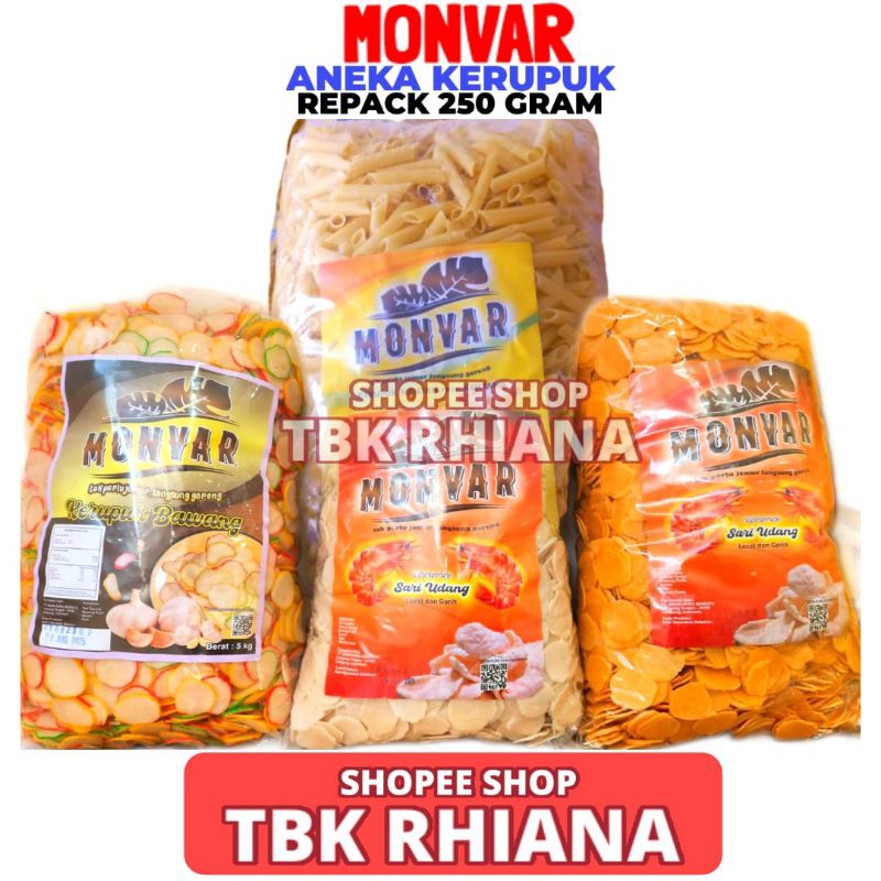 

Kerupuk Bawang Udang Kentang Merk Monvar 250gr Repack