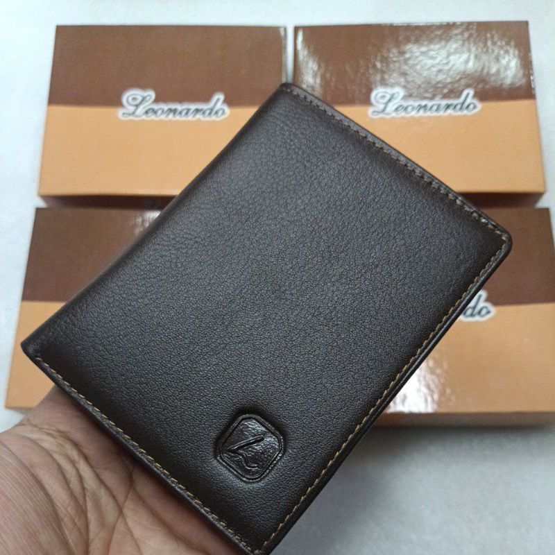 Dompet Kulit Polos Lipat Buku LEONARDO 9-96 Vertikal Casual Pria Wanita