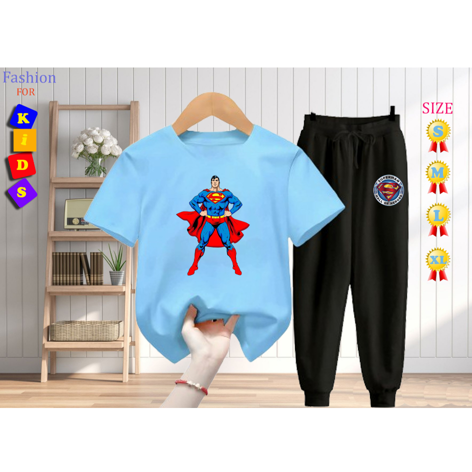 Setelan kaos kaus + jogger baju anak - SUPERMAN - Unisex 5-15tahun - FGLshop
