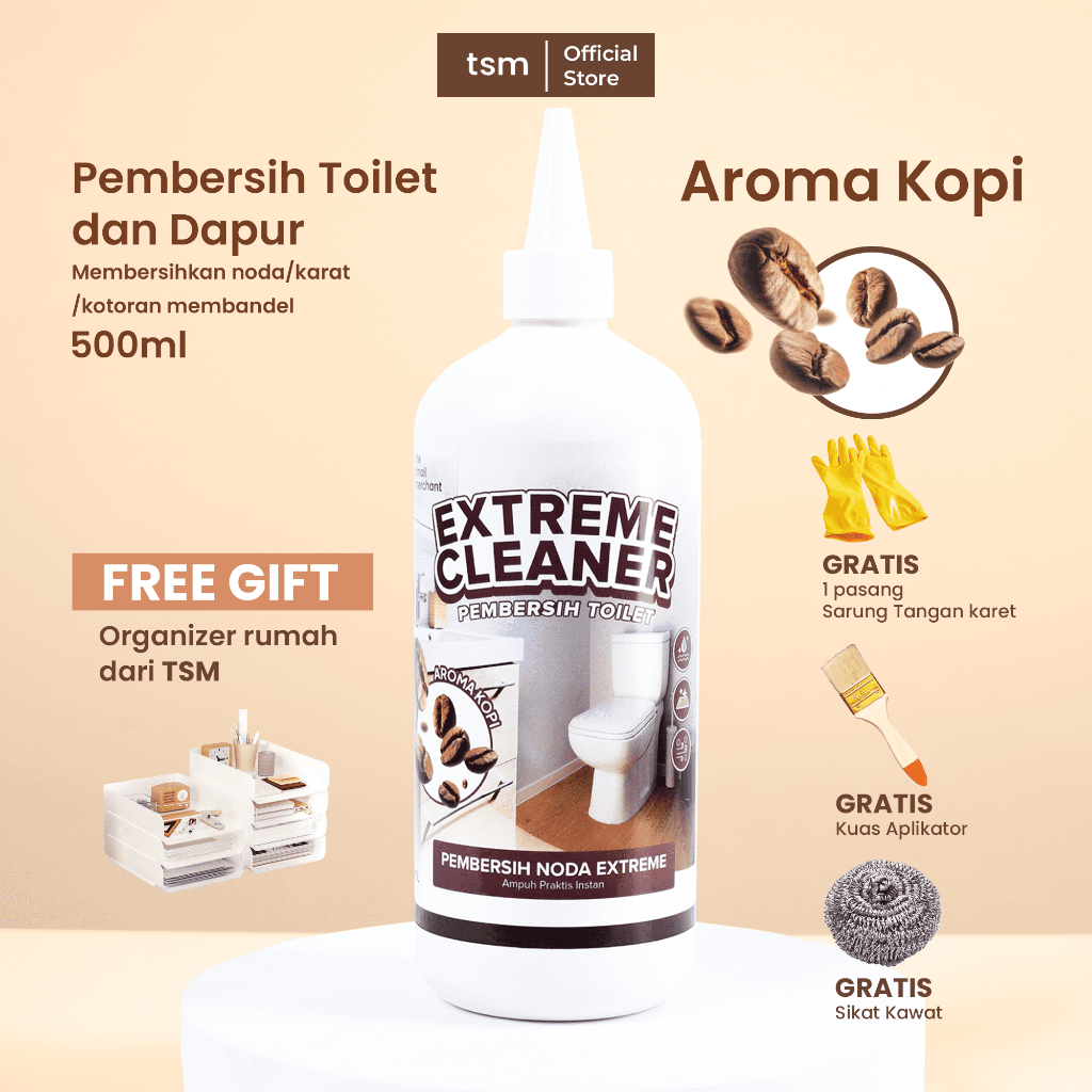 	 TSM Toilet Cleaner Pembersih Kerak Kamar Mandi 500ml Aroma Kopi | Karat Noda di Toilet Dapur | Pembersih Toilet Lantai Shower Kran | Free Gift Organizer Rumah	