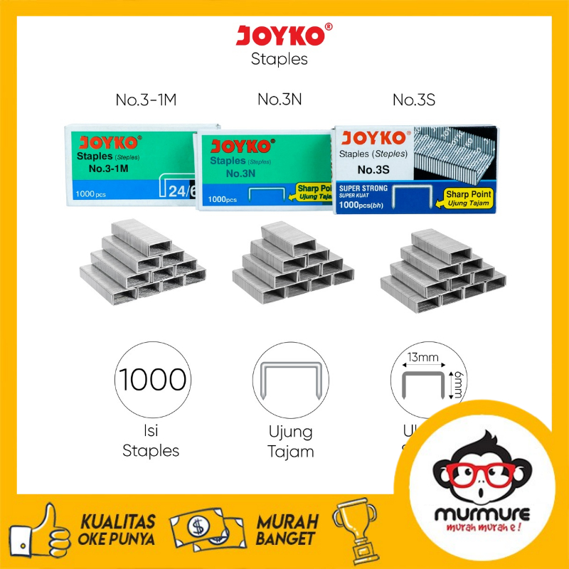 

MURMURE I STAPLES ISI STAPLER REFILL STAPLER JOYKO NO.3 1 BOX 1000 PCS