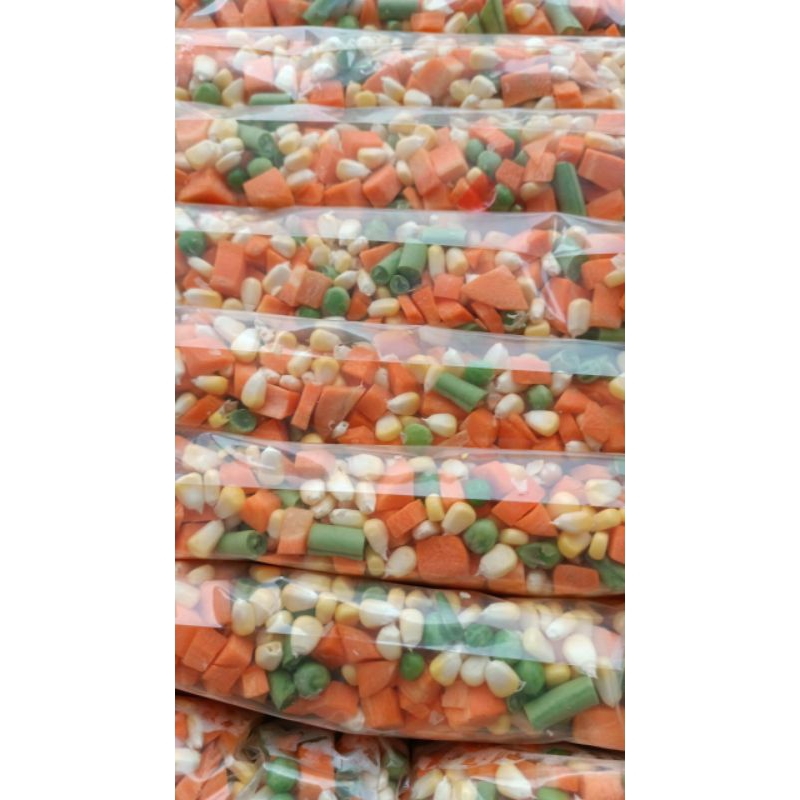 

mixvegetable ( jagung,wortel,kacang polong,buncis) 1 kg