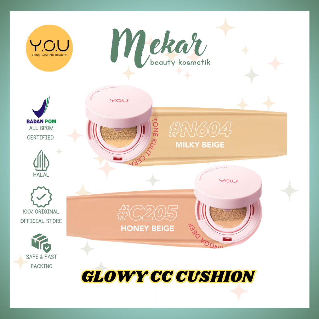 YOU Simplicity Glowy CC Cushion | Natural Makeup Foundation | Bedak Wajah | Ringan Tahan Lama | Cush