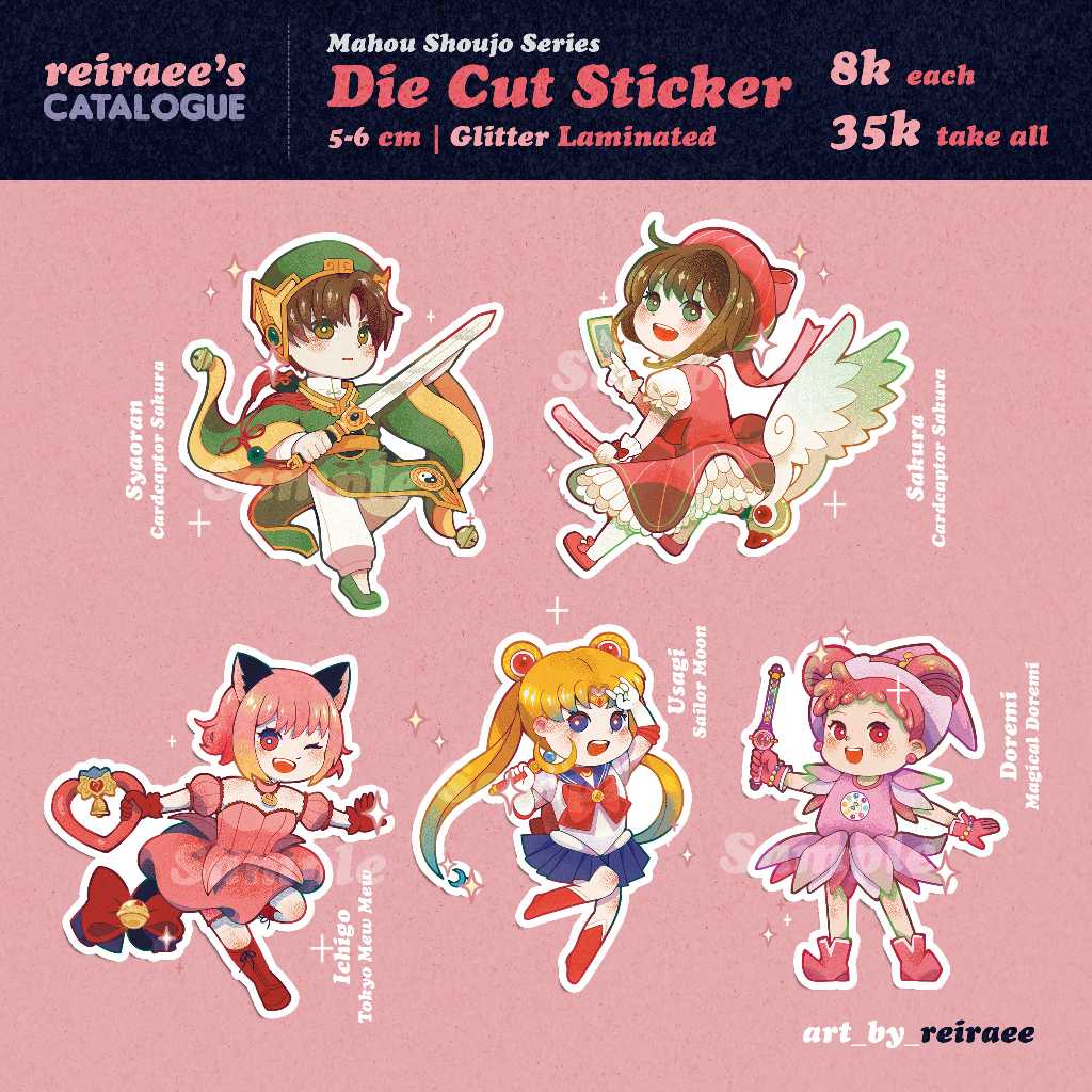 

♡❤ art_by_reiraee ❤♡ | STICKER Mahou Shoujo Series - Sakura, Syaoran, Ichigo, Doremi, Usagi (Cardcaptor Sakura, Tokyo Mew Mew, Magical Doremi, Sailor Moon)