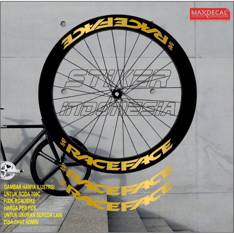 sticker rims stiker velg sepeda fixie roadbike RACEFACE gold